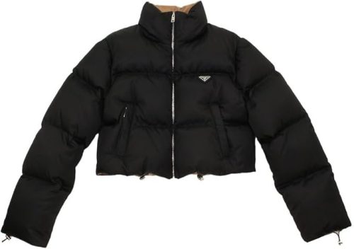 プラダ(PRADA) ダウンジャケット コート リナイロン トライアングルロゴ クロップド ブラック ブラウン レディース RE-NYLON NERO