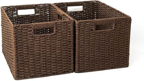 SAYA MAISON 手編みペーパーバスケット ブラウンL