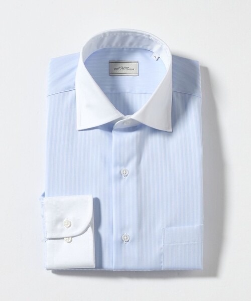 グリーンレーベルリラクシング(green label relaxing) コットン シャドーストライプ クレリック ワイドカラー ドレスシャツ