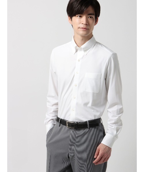 スーツスクエア(SUIT SQUARE) 涼しい最高シャツ ワイシャツ ノンアイロンジャージー ボタンダウンカラー FIT ドレスシャツ