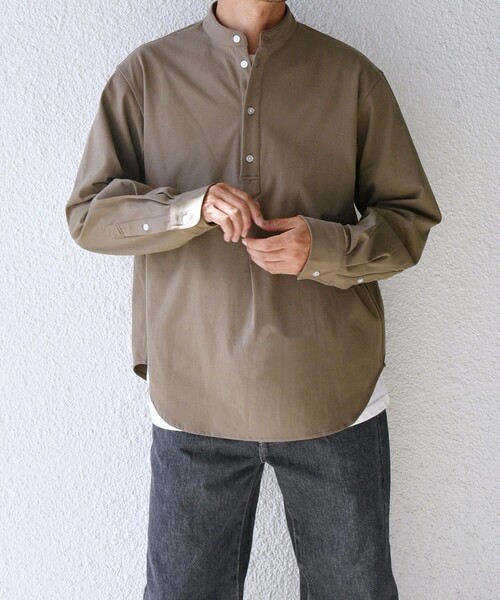 シップスエニィ(SHIPS any) SORONA ストレッチ ジャージー バンドスキッパー プルオーバー シャツ