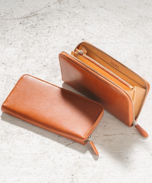 ムラ(MURA) イタリアン/フルグレイン レザー YKKラウンドファスナー スキミング防止機能付き 長財布