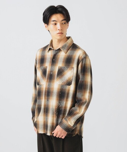 ビームスハート(BEAMS HEART) ドリップ フェード ネルシャツ