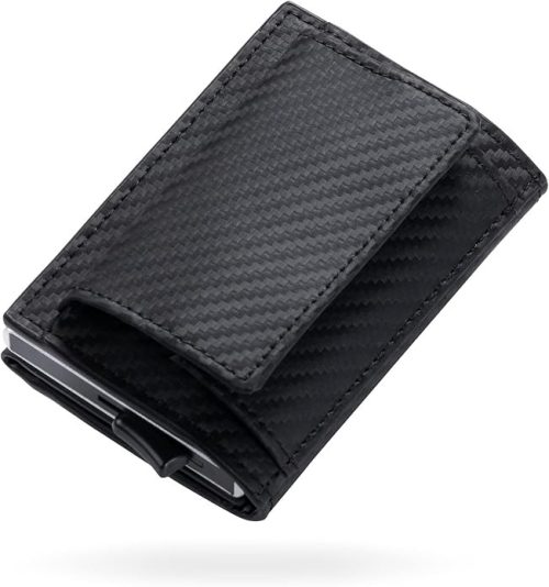 ムラ(MURA) RFIDスキミング防止機能付 レザー カーボン 三つ折り ミニ財布