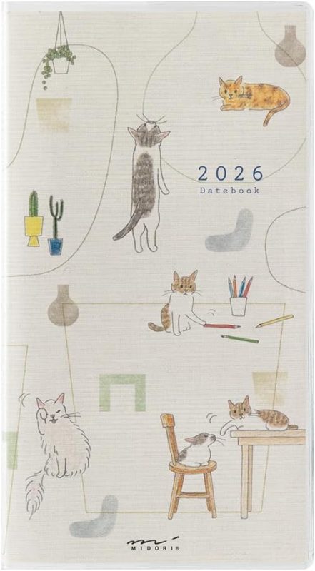 ミドリ(MIDORI) ポケットダイアリー B6スリム マンスリーブロック ネコ柄 手帳 2026年版 22362006
