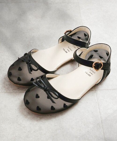 アプレレクール(apres les cours) ハート刺繍メッシュサンダル