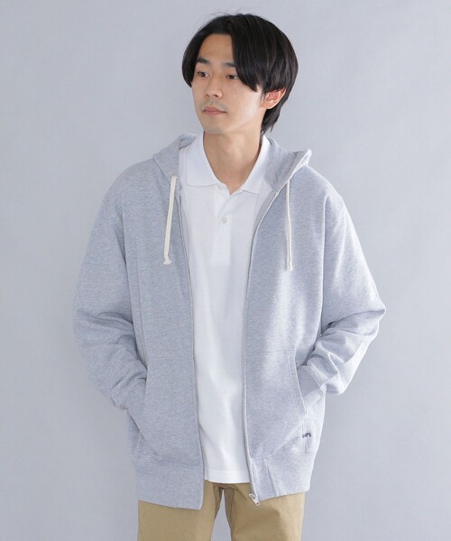 シップス(SHIPS) マイクロ SHIPS 刺繍 ロゴ 裏毛 スウェット ジップ パーカー