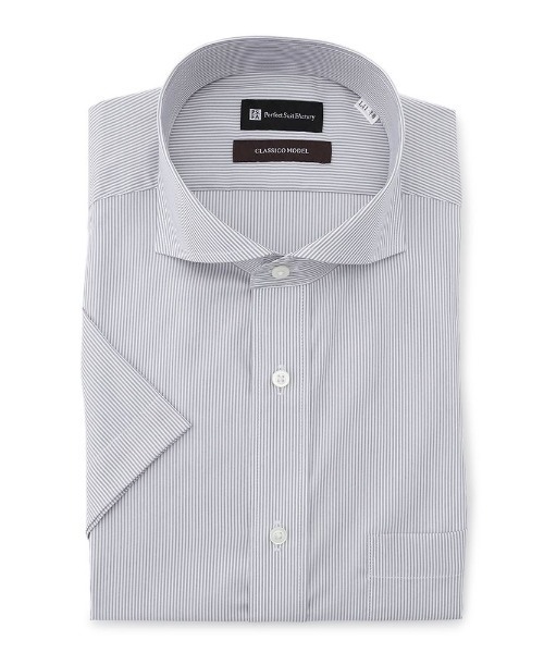 パーフェクトスーツファクトリー(Perfect Suit FActory) 形態安定 半袖ワイシャツ クラシコ カッタウェイ ストライプ