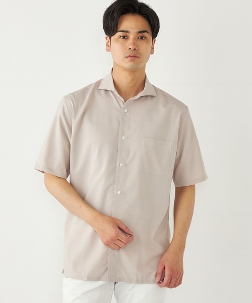 シップス カラーズ(SHIPS Colors) ノーアイロン ウールライク ワイドカラー ショートスリーブ シャツ