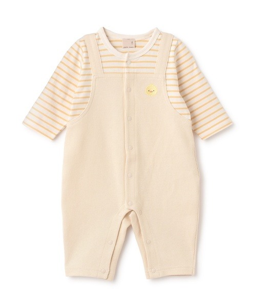 プティマイン(petit main) アニマル刺しゅうサロペ風カバーオール