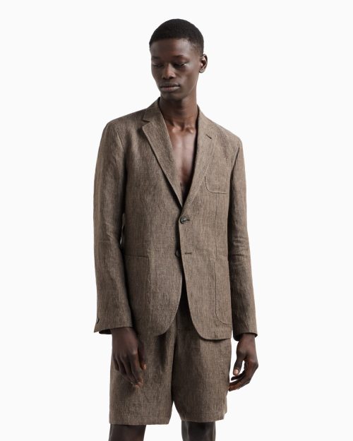 エンポリオ･アルマーニ(EMPORIO ARMANI) シングルブレストジャケット フェードリネン製 クレープテクスチャー