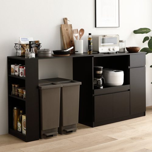 ラシク(RASIK) 幅104～178cm 置き場所にあわせて調節できる、伸長式テーブル付きキッチン収納 2点セット