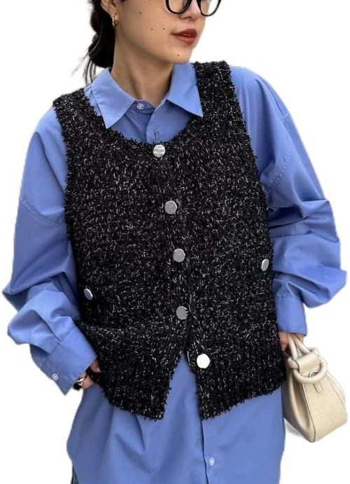 チャオパニックティピー(CIAOPANIC TYPY) 銀ボタンツイードニットベスト