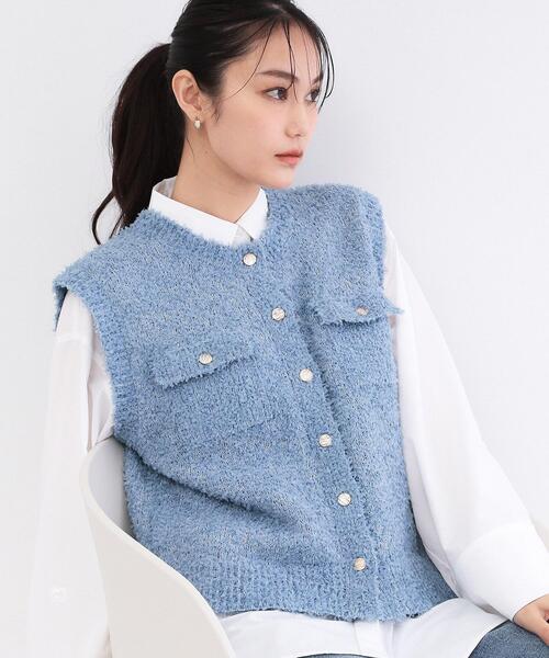 オペークドットクリップ(OPAQUE.CLIP) 変形金ボタンニットベスト