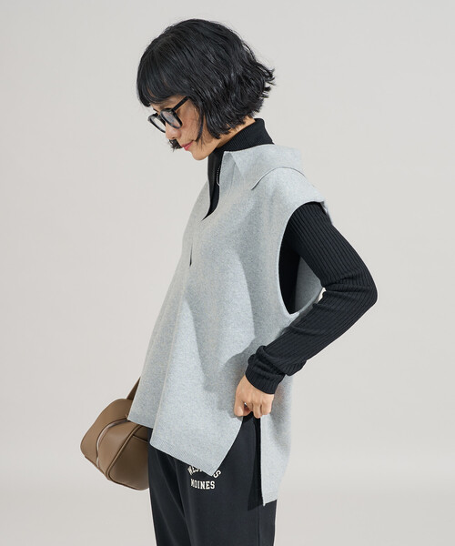 フリークスストア(FREAK'S STORE) マシーンウォッシャブル スウェットライクニット スキッパーポロ襟 ベスト 襟付きニット セットアップ対応