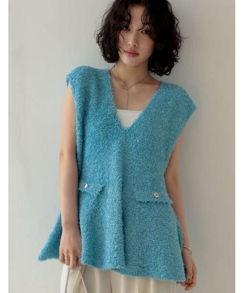 リエディ(Re:EDIT) リボンヤーンVネックサマーニットペプラムベスト