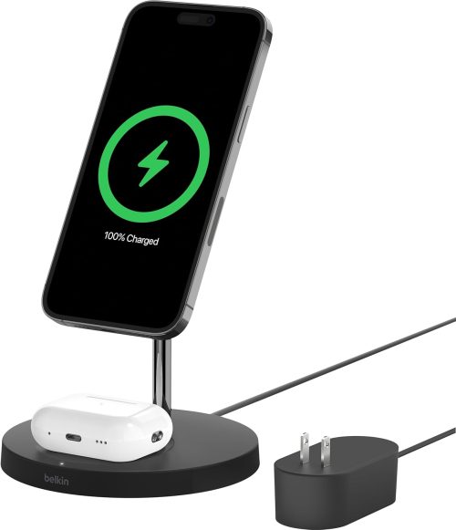 ベルキン(belkin) BoostCharge Pro MagSafe 2-in-1磁気ワイヤレス充電スタンド WIZ010dq