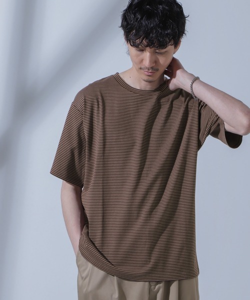 ナノユニバース(nano・universe) Anti Soaked R 汗染み防止 ピンボーダークルーネックTシャツ