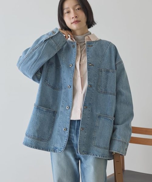 アメリカンホリック(AMERICAN HOLIC) ノーカラーデニムカバーオール