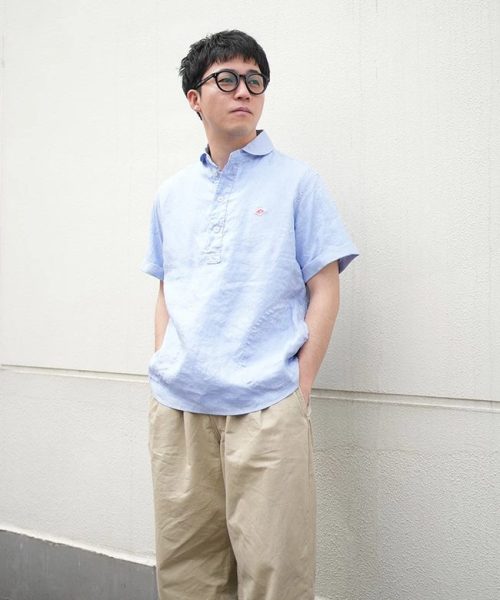 ダントン(DANTON) ラウンドカラー プルオーバーリネンシャツ