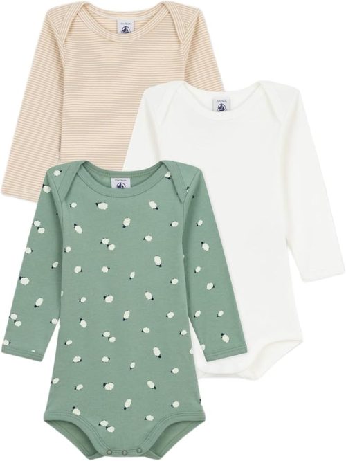 プチバトー(PETIT BATEAU) 長袖ボディ３枚組