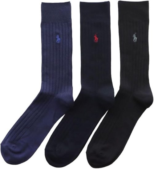 ナイガイ(NAIGAI) 3足セット POLO RALPH LAUREN ワンポイント刺しゅう クルー丈 ビジネスソックス