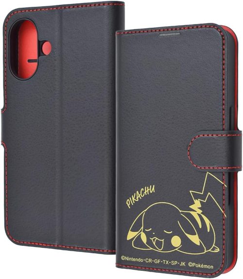 イングレム(ingrem) ポケットモンスター 衝撃吸収 マグネットベルト シンプル 手帳型レザーケース ピカチュウ iPhone 16用 IJ-PP46ELC1BR/PK66