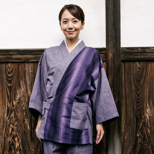 布和里 おしゃれな切り替え柄作務衣