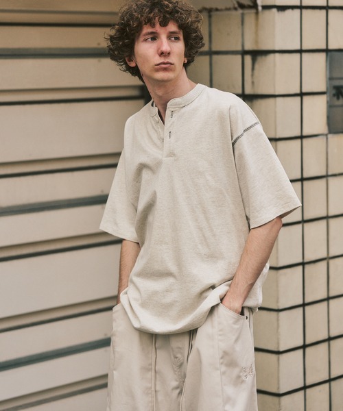 フォーワンセブンエディフィス(417 EDIFICE) トーナルステッチ ヘンリーネックTシャツ