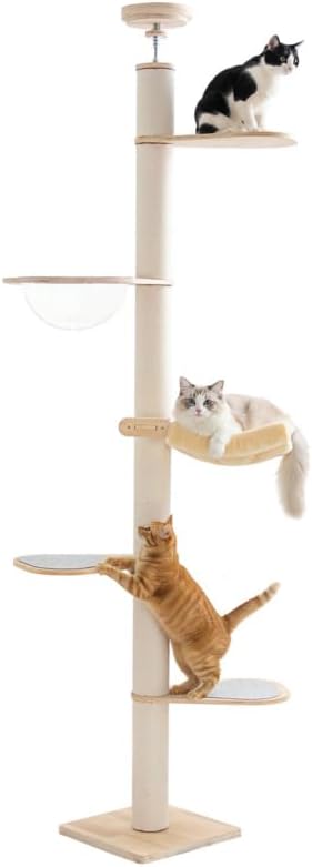 ASDBCPMN キャットタワー 突っ張り 木製 スリム 6段タイプ