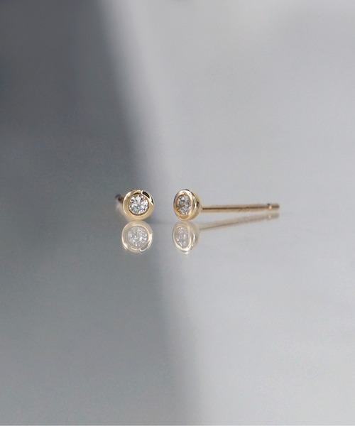 anq. K10 Bezel Setting 0.02ct ダイヤモンド ポストピアス