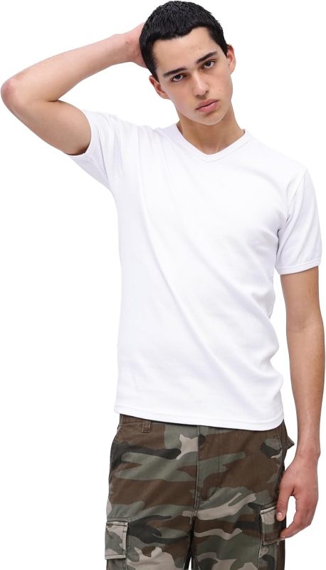 アヴィレックス(AVIREX) リブ 半袖 ブイネック Tシャツ