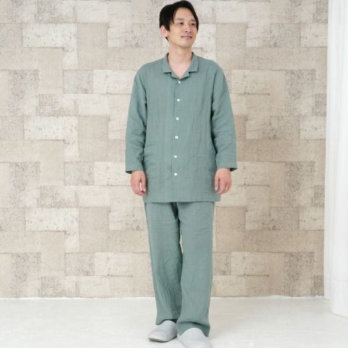 パジャマ工房 メンズ パジャマ 長袖 前開き 衿付き 麻100％(フレンチリネン) 0511