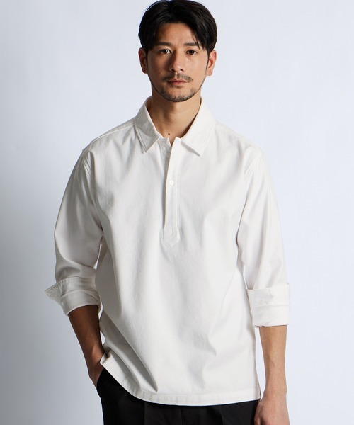 ランバンオンブルー(LANVIN en Bleu) 製品染め バックサテン スキッパーシャツ