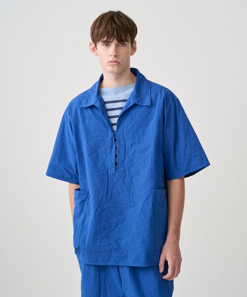 オーシバル(ORCIVAL) Men's Garment Dye Poplin Skipper Short Sleeve Shirt