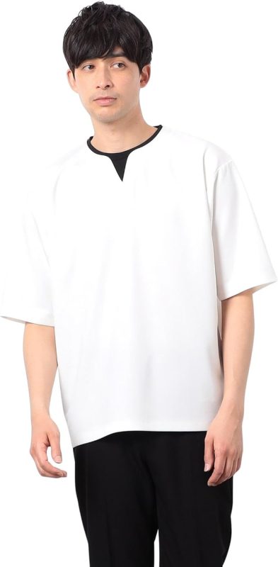 コムサイズム(COMME CA ISM) 半袖 フェイクレイヤード キーネックTシャツ