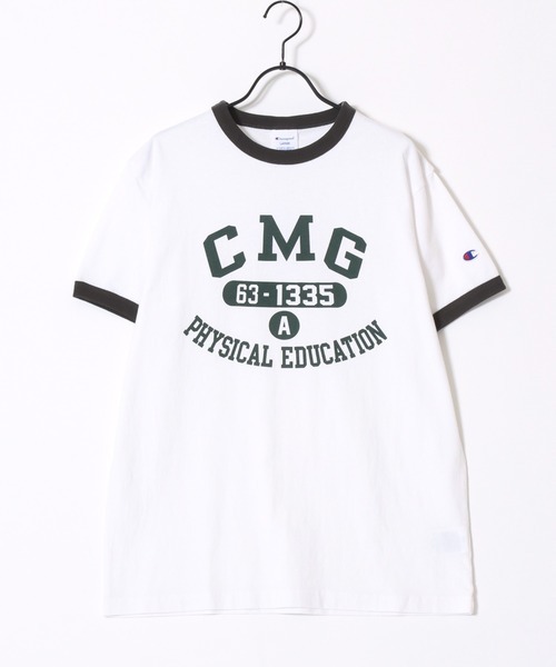 チャンピオン(Champion) コットンUSA カレッジロゴプリント ワンポイント刺繍 半袖Tシャツ リンガーT