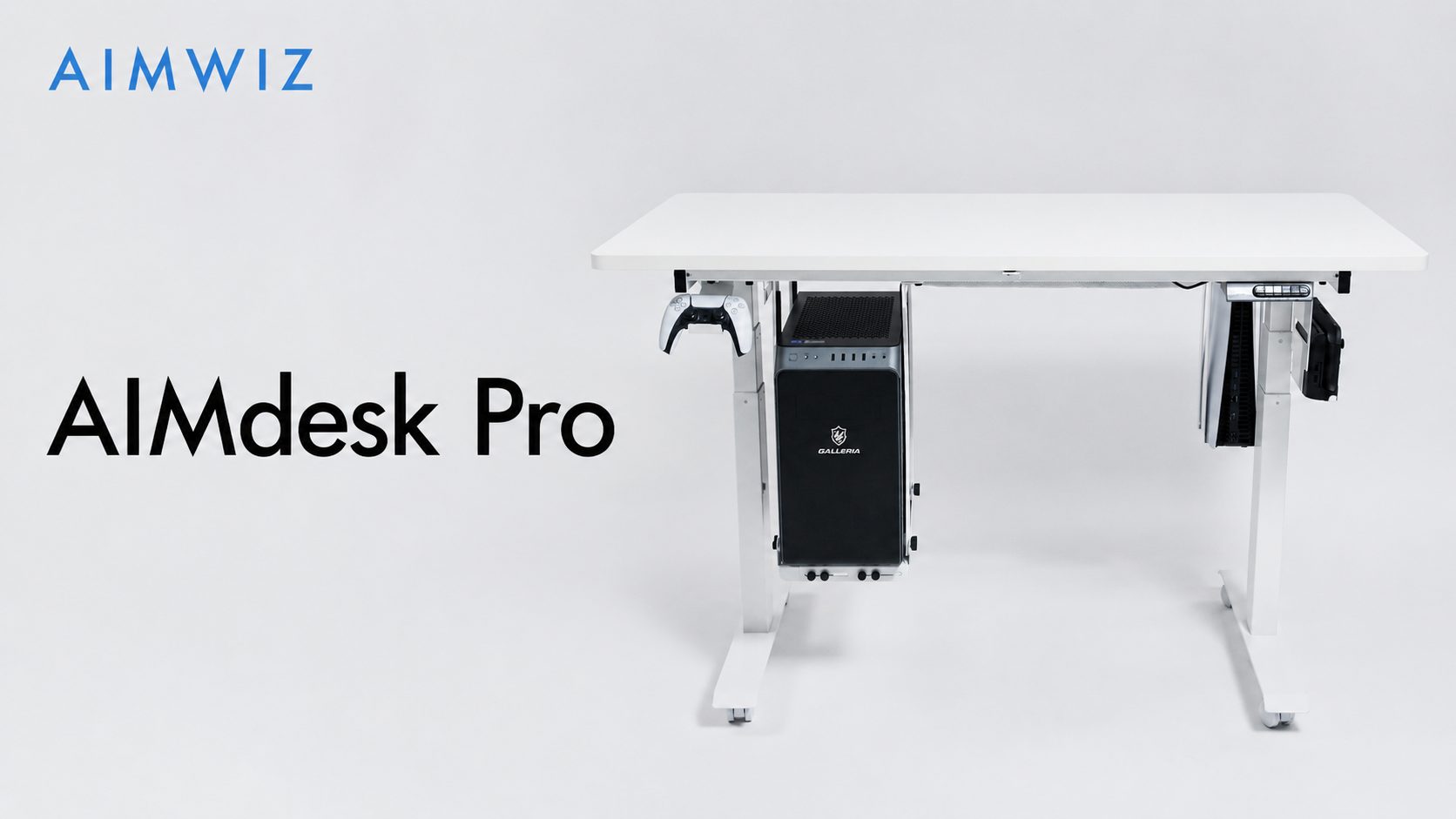脚が収納になる電動昇降デスク。「AIMdesk Pro」は13種類のモジュール 