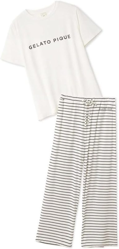 ジェラートピケ(gelato pique) レーヨンロゴTシャツ&ボーダーロングパンツセット