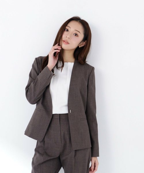 ナチュラルビューティーベーシック(NATURAL BEAUTY BASIC) リネンライク SETUP ノーカラージャケット