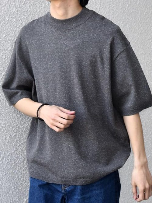 シップスエニィ(SHIPS any) ハイゲージ ニット リネン ミックス モックネック 半袖 Tシャツ