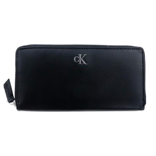 カルバンクライン(Calvin Klein) ワンポイント メタルロゴプレート レザー ラウンドジップロングウォレット