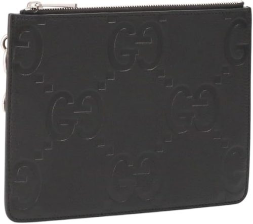 グッチ(GUCCI) ジャンボGG ポーチ マキシGGグレインレザー キーフック付きクラッチバッグ
