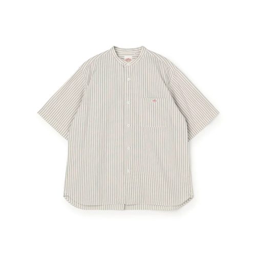 ダントン(DANTON) Men's Cotton Linen Short Sleeve Band Collar Shirt Stripe
