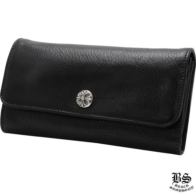 クロムハーツ(CHROME HEARTS) ジュディ ウォレット クロスボタン ブラックヘビーレザー