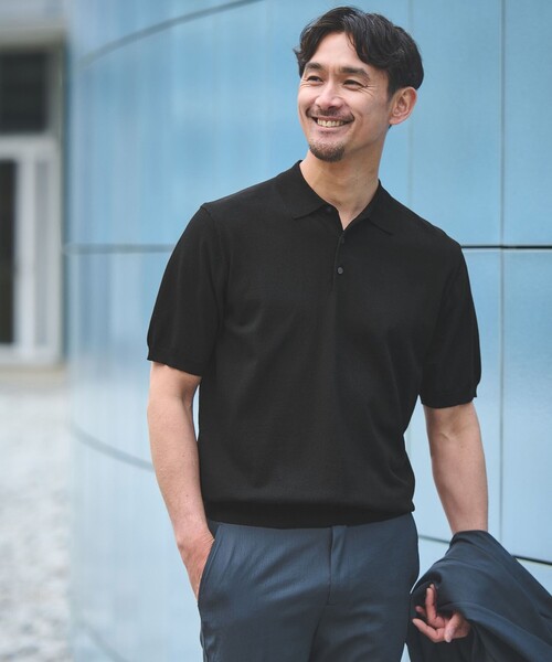 ユナイテッドアローズ グリーンレーベルリラクシング(UNITED ARROWS green label relaxing) JUST fit ジャケイン ニット 半袖 ポロシャツ