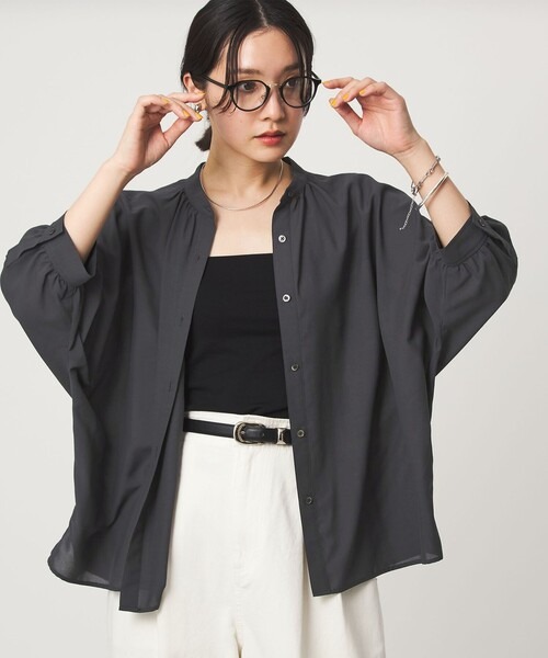 ユナイテッドアローズ グリーンレーベルリラクシング(UNITED ARROWS green label relaxing) at easeノーカラー ギャザー ブラウス