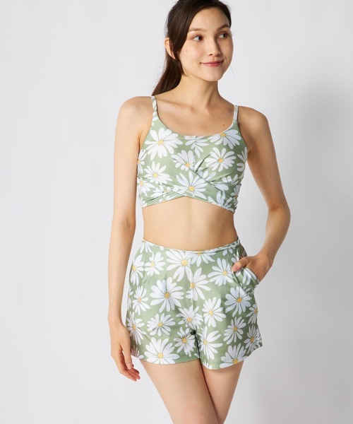 オーシャンパシフィック(Ocean Pacific) レディースバックスリットラッシュTシャツ付き水着4点セット 花柄