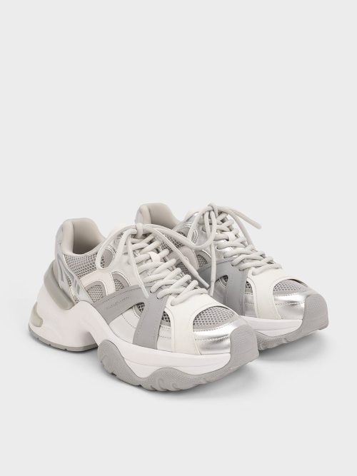 チャールズ & キース(CHARLES & KEITH) メッシュ コントラストトリムチャンキースニーカー