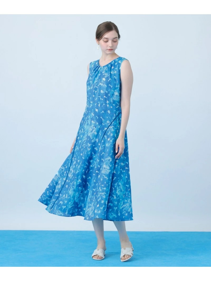 アナイ(ANAYI) Veil Blue プリントリネンフレア ワンピース